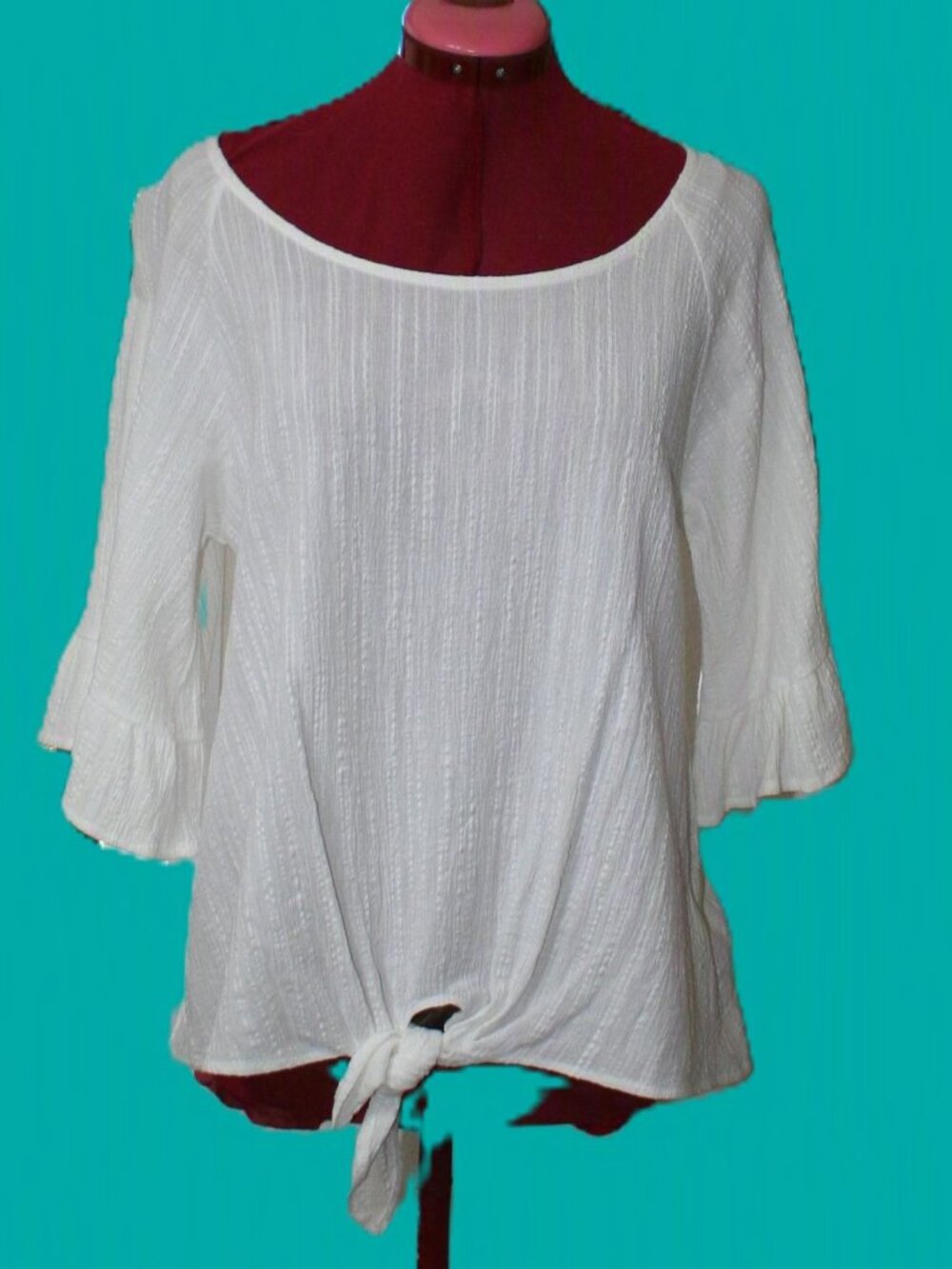 NWOT I Joah Premium White Rayon Tie-Front Blouse L